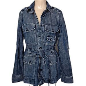 Gap Tie Waist Jean Jacket XS Cargo Pockets Lightweight Military Work Utility